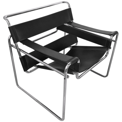 Křeslo Wassily Chair (Knoll), design Marcel Breuer, chromovaná ocel, kůže ve více barvách, 73 × 79 × 69 cm, výška sedáku 42 cm, orientační cena 65 000 Kč, www.konsepti.com