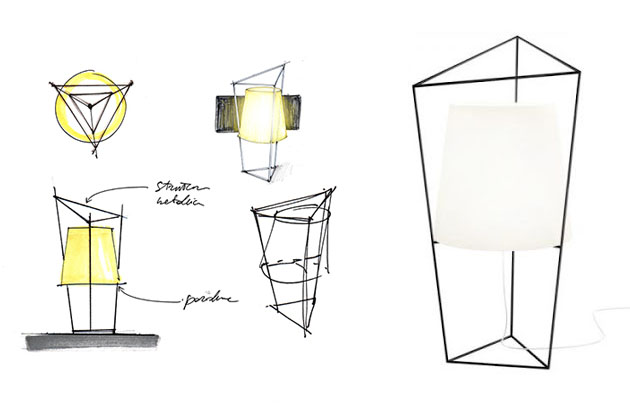 Stmívatelná stolní lampa Tatu (Kundalini) je geometrickou hříčkou designérů z MR Smith Studia. Konstrukci tvoří tři vzájemně pospojované trojúhelníky různé velikosti z lakovaného hliníku, které jsou oporou stínidlu z ručně foukaného opálového skla ve tvaru kónického válce. Rozměry 30 × 35 × 69 cm, cena 23 595 Kč, WWW.AULIX.CZ 