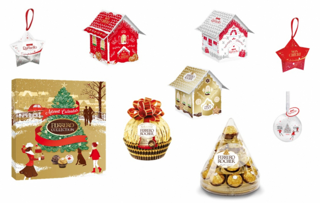 Sváteční čas se samozřejmě nesmí obejít bez elegantního adventního kalendáře Ferrero Collection a větviček ozdobených závěsnými hvězdičkami Ferrero Rocher, Mon Chéri a Raffaello. Stylové jsou také závěsné plechové koule s pralinkami Raffaello, Ferrero Rocher nebo Mon Chéri, které se hodí i přímo na stromeček. 