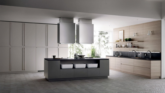 Kuchyňský koncept Tetrix (Scavolini), design Michael Young, dřevo, lakovaný povrch a kov, cena dle kompozice na dotaz, WWW.SCAVOLINI.COM