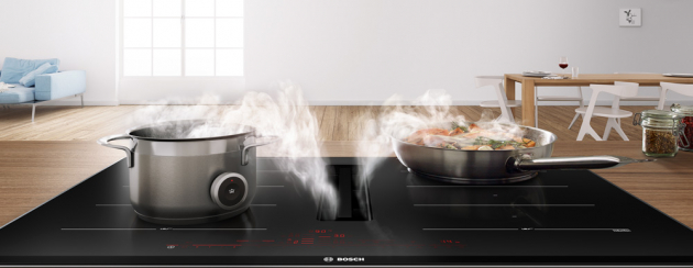 Indukční varná deska s odsáváním PXX875D67E (Bosch), 80 cm, FlexZone, PerfectCook ready, PerfectFry senzor, Home Connect, cena 78 990 Kč, WWW.BOSCH-HOME.COM/CZ