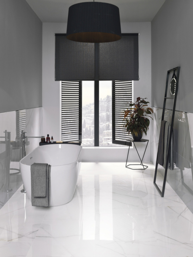 Rektifikovaná dlažba Portofino (Porcelanosa), 58,6 x 118,7 cm, vysoký lesk, cena 2 953 Kč/m2, WWW.DESIGNBATH.CZ 