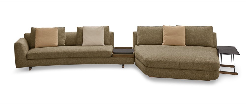 Pohovka Tama (Walter Knoll), design EOOS, lenoškový modul, přídavný podnos, nubuková kůže