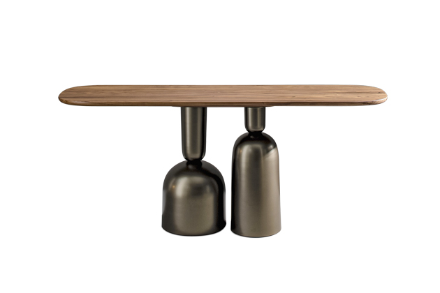 Stůl Cop Console, design Gino Carollo, lakovaný kov, ořechová dýha, cena od 65 100 Kč