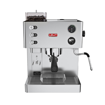 Pákový kávovar Kate PL82T2, broušená nerezová ocel, grafický OLED displej, integrovaný mlýnek na kávu, současná příprava dvou šálků, tlak 15 barů, objem nádoby na vodu 2,5 l, cena 31 250 Kč